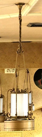 ANTIQUE WROUGHT IRON SPANISH GOTHIC REVIVAL CHURCH HANGING LIGHT FIXTURE 10 aval Cover