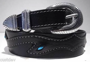 Santa Fe Leather Co CINTURÓN DE CUERO TURQUESA OCCIDENTAL 610T hebilla cónica de 1,5" - 1" - Imagen 1 de 3