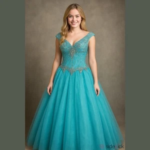 Mac Duggal Back Turquoise Pageant Ballgown Dress size 4 - Picture 1 of 13