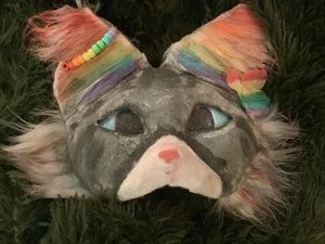 Therian Furry Rainbow Grey Tabby Cat Mask! Quadrobics Cosplay! High Quality - Picture 1 of 3