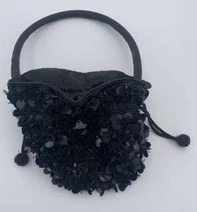 Unknown Brand Vintage Small Black disk Sequin Purse - Picture 1 of 4