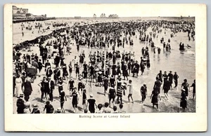 Vintage 1910 Coney Island Bathing Scene Postcard NYC Beach Crowd - Picture 1 of 2