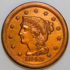 1849 Braided Hair Large Cent Better Date AU details k009 - Picture 1 of 2