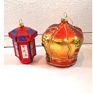 Crown Jeweled Large Glass & Red Lantern Glass Christmas Tree Ornament - Picture 1 of 8