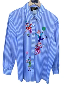 Bob Mackie Wearable Art Vintage Shirt Clowns Embroidered Stripe Size Large - Picture 1 of 9