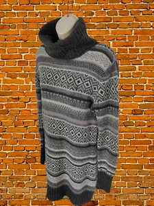 MARKS & SPENCER SIZE UK 14 GREY PATTERN WOOL ANGORA ROLL NECK WARM JUMPER DRESS - Picture 1 of 6