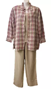 Susan Graver LINEN Blend 3 Piece Pant Suit Small Laganlook Minimalist Coastal - Picture 1 of 24