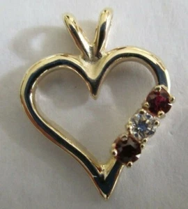 14K Gold Diamond & Ruby Heart Pendant Dia=.07 Carat F-VS1 - Picture 1 of 8