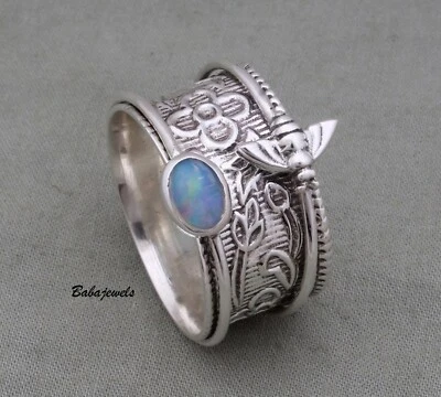 Anillo giratorio de plata esterlina 925 con abeja miel de ópalo joyería de meditación OM60 Foto 1 de 4