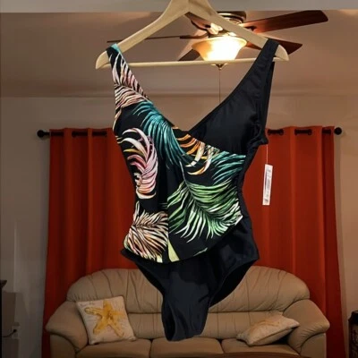 Kensie Women’s One Piece Rainbow Palm Leaf Swimsuit Size S NWT - Image 1 of 4