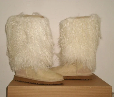 UGG Australia Mujer Mongola ALTA PIEL DE OVEJA PUÑO BOTA 5US Arena Nueva con Etiquetas Foto 1 de 4