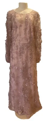 Vestido longo floral blush rosa David Meister, vestido bordado, tamanho 8 MOB casamento. - Imagem 1 de 4