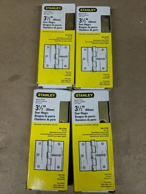 4 Sets STANLEY 08-2100 SATIN BRASS SQUARE CORNER 3-1/2" DOOR HINGES with screws - Image 1 of 3