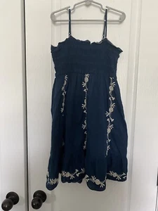 Gap Navy Blue Embroidered Smock Sun Dress For Girls Sz 8 - Picture 1 of 9