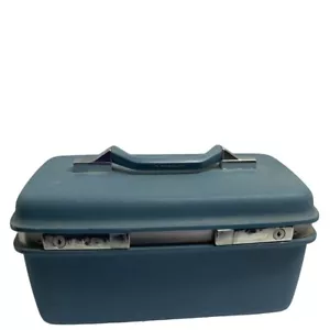 Samsonite Montobello II Blue Hard Makeup Case Inner Tray Zip Pocket mirror Vinta - Picture 1 of 5