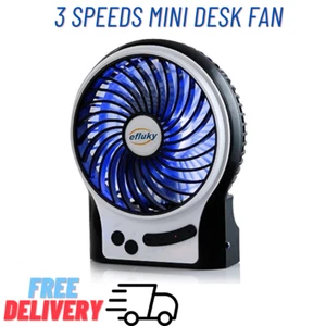 3 Speeds Mini Desk Fan, Rechargeable Battery USB Fan Quiet 4.9-Inch, Black - Picture 1 of 6