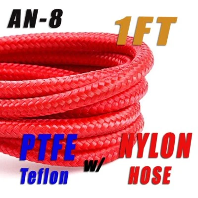 PTFE Red Nylon Fuel Hose -8AN AN-8 Ethanol E85 Alcohol Safe (7/16") US - Image 1 of 4