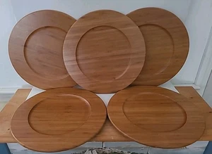 Set 5 Round Wood Chargers for Dinner Plate 13.75" Round Wooden Serving - Picture 1 of 10