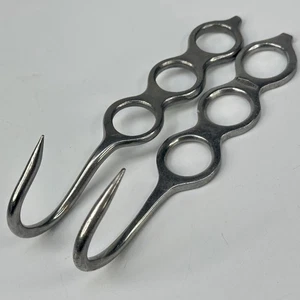 Vintage French Pair of Traditional Hanging Metal Butchers Hooks, Kitchen Display - Picture 1 of 14