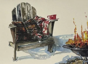 Oddballs Vintage Watercolor Greeted Christmas Card Box Of 10 Fire Pit - Picture 1 of 6