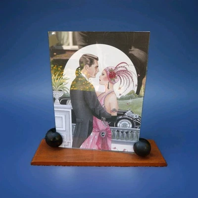 ART DECO FREESTANDING PHOTO FRAME VINTAGE FRENCH 1930s WOOD GLASS - Image 1 of 4