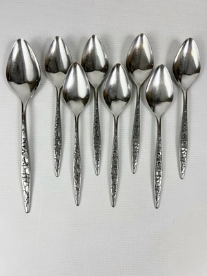 Vintage Lyon Cortez Aztec Set 7 Soup Spoons Flatware Stainless 7 3/8" + BONUS - Image 1 of 4