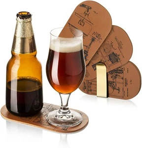 Vacu Vin Leather Double Coaster Set of 6, Serve your Beer & Glass together - Picture 1 of 8
