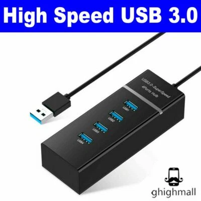 4 Port USB 3.0 Multi High Speed HUB Splitter Expansion Desktop Laptop PC Max OS - Image 1 of 4