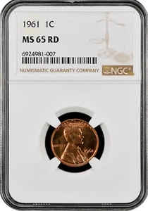 Centavo Lincoln 1961 clasificado por NGC MS 65 RD - Imagen 1 de 2