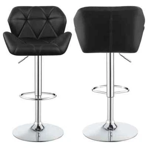 25" Black/Chrome Low Back Metal Frame Adjustable Bar Stools (Set of 2) - Picture 1 of 8