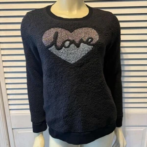 Girls Cat & Jack Sweatshirt XL Black Love Heart Long Sleeve Pullover - Picture 1 of 7