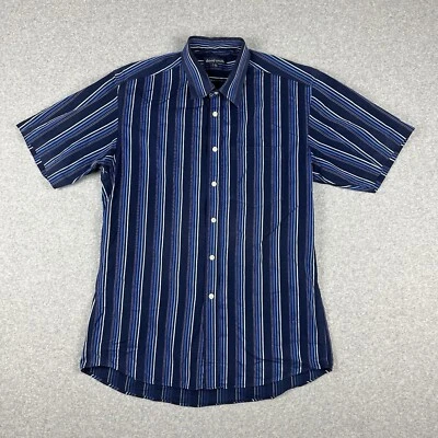 David Smith Men's Short Sleeve B/Up Shirt Size L Navy Blue Striped Smart Casual - Image 1 of 4