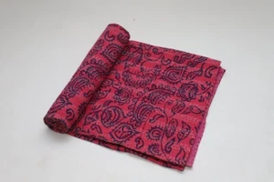 Double Vintage Quilt Bed Runner Kantha Floral Bedspread Cotton Hippie Blanket - Picture 1 of 5