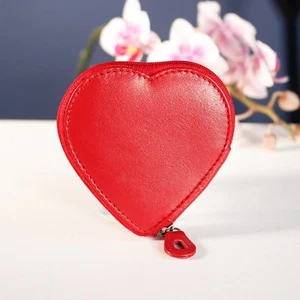 Heart Shaped Leather Coin Purse for Women | Zip Wallet | Compact Purse | Red - Picture 1 of 4