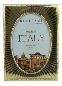 Beltram Italy Photo Frame Fits 4" x 6" Picture Real Silver Plated Gold Tone Oval - Picture 1 of 14