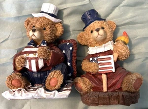 Vintage Paar patriotische Bären 4. Juli amerikanisches Herz & Flagge ~ K's Collection - Bild 1 von 9