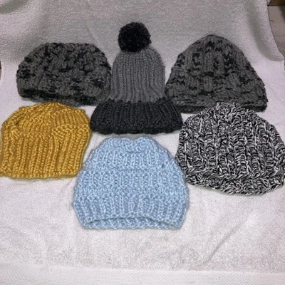 Lote de 6 gorros de invierno hechos a mano tejidos a ganchillo multicolores Foto 1 de 4