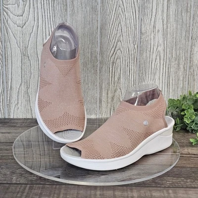 Sandalias de cuña secretas para mujer Bzees punta abierta tejidas rubor rosa informales talla 9M Foto 1 de 4