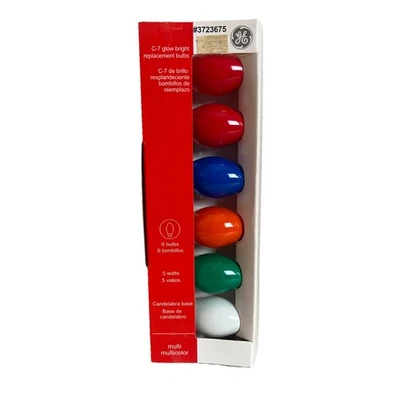 通用电气 C-7 发光明亮替换灯泡 6 个灯泡多色 5 瓦 C7 圣诞节新品 — 第 1/4 张图片