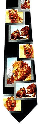 Lion Kingdom Men's Neck Tie African Big Cat  Novelty Animal Gift Black Necktie - Image 1 of 3