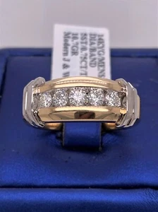 14k Two Tone Gold 0.75 CT Diamond Men's Wedding Band, 10.7gm, Size 10, S107038 - Picture 1 of 5