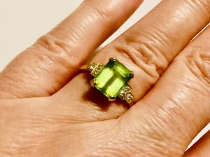 CROPP & FARR 18 CT GOLD PERIDOT & DIAMOND ENGAGEMENT COCKTAIL RING SIZE N 4.3 G - Picture 1 of 5