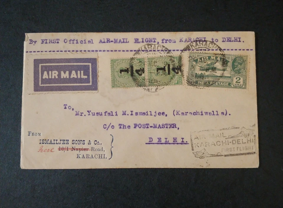 EXT RARE INDIA 1929 “ONLY 38 KNOWN” FFC KARACHI TO DELHI, “SLOGAN CANCEL" - Image 1 of 2