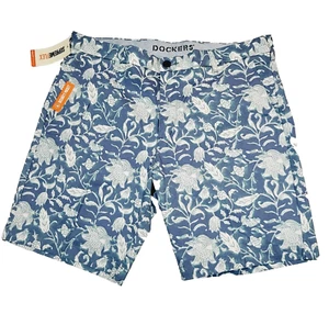 DOCKERS Ultimate Short 9" Blue White Floral Print Cotton Chino sz 36 NWT $60 - Picture 1 of 2