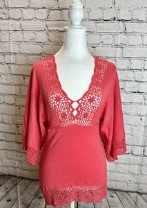 Camicia da donna rosa all'uncinetto Boston Proper con manica kimono taglia XS Y2k boho chic - Foto 1 di 7