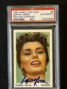 1950 Maple Leaf Gum Sophia Loren #54 Signed Card PSA/DNA Auto - Picture 1 of 2