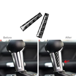 2Pcs Carbon Fiber Gear Shift Handle Decor Trim Cover For Ford Mustang 2015-2019 - Picture 1 of 8