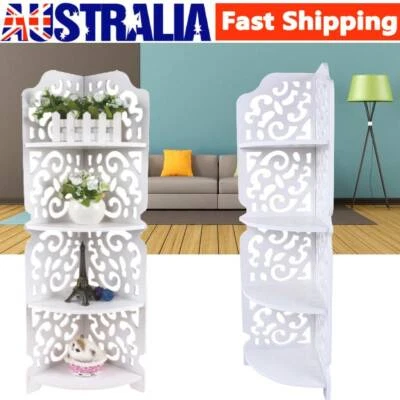 4-Tier Lace Carved WPC-Wood Corner Shelf Shelves Bookcase Holder Storage White - image 1 of 4