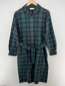 BROOKS BROTHERS Dress 14 L Tartan Plaid Flannel Shirtdress Cotton Wool Green USA - Picture 1 of 17