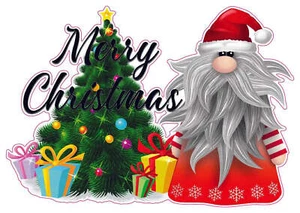 Christmas and Holiday Wall Decor Decal Gnome Santa Claus with Christmas Tree Mer - Picture 1 of 6
